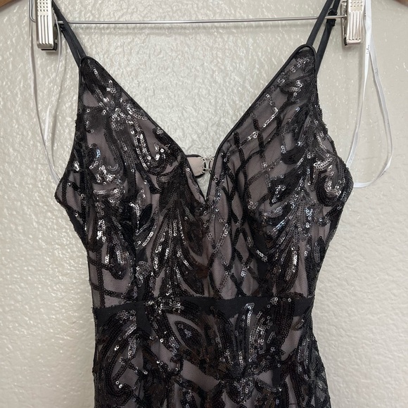 Flirty Fate Black and Beige Sequin Cutout Maxi Dress - Picture 5 of 9